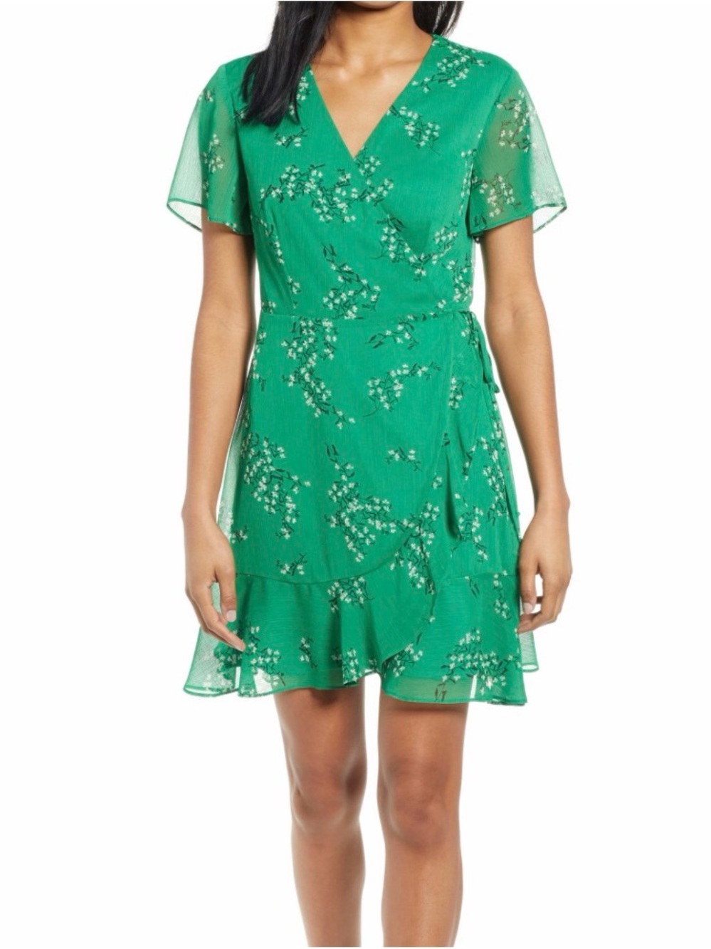 All in Favor Emerald Green Floral Wrap Dress